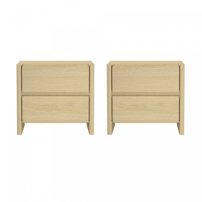 Linda Modern 24\" Nightstand in Natural Oak (2-Drawer) - Set of 2