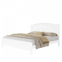 Benson Queen Size Solid Wood Platform Bed with Stylish Headboard, White 