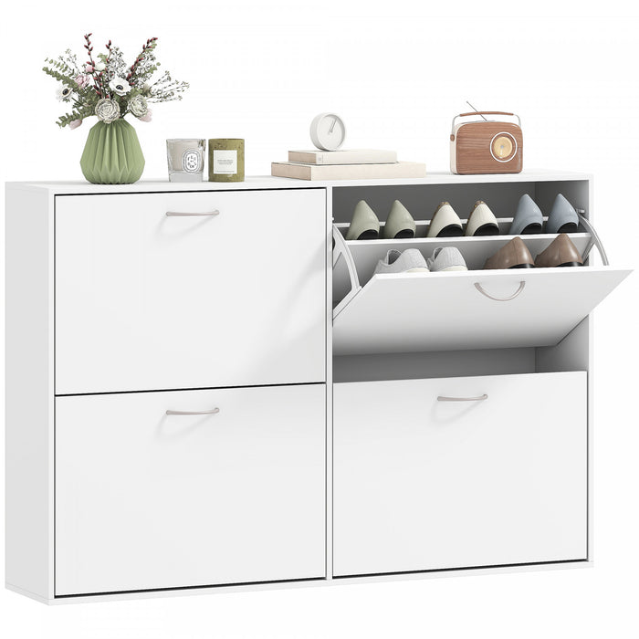 HOMCOM Flip Down Shoe Storage Cabinet, Wooden Shoe Rack, Entryway Shelf