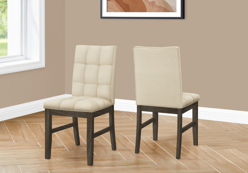 Dining Chair Set of 2 Dining Room Kitchen Cream Fabric Grey Solid Wood Transitional
