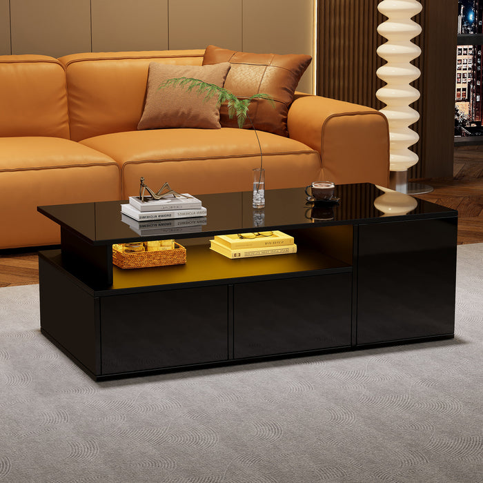 Daniel Coffee Table with LED Lights and Storage Drawers,Black