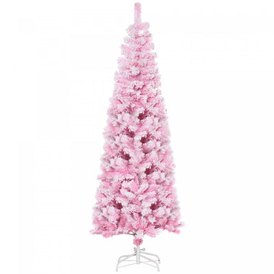 Homcom Snow Flocked Pencil Artificial Christmas Tree With Steel Base Pink|Homcom Arbre De Noel Artificiel Floque De Neige De 6 Pieds