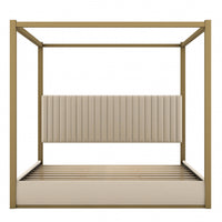 Sophia Upholstery Canopy Platform Bed with Foam Headboard and Velvet,King Size,Beige King Bed