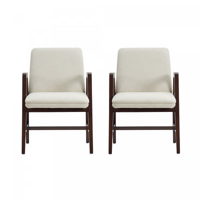 Stella Modern Velvet Wood Armchair in Cream - Set of 2 | Fauteuil moderne Stella en velours avec accoudoirs en bois, creme - Lot de 2