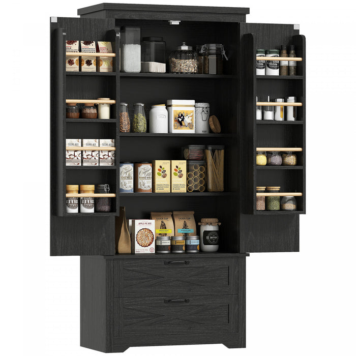 HOMCOM 64\" Kitchen Pantry Cabinet Storage Cabinet with Doors Drawers, Black