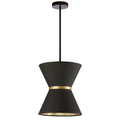Dainolite Caterine 1 Light Pendant 12" Dia Matte Black Finish Gold Ring/Black Shade Lamp|Luminaire suspendu Caterine de Dainolite de 12 po de diamètre, avec abat-jour noir, anneau doré, fini noir mat et 1 ampoule