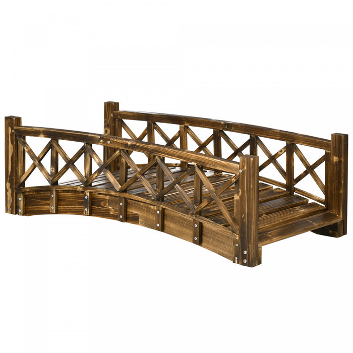 Outsunny 4ft Wooden Garden Bridge With Guardrails, Arc Footbridge, Stained