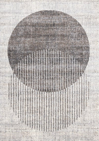 Solace Soft Low-Pile Grey White Merging Circles Area Rug - 5'3