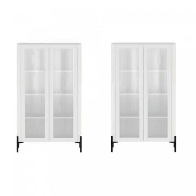 Abbey Modern 32" Tempered Glass Bookcase Cabinet in White (4-Shelf) - Set of 2 | Armoire bibliotheque moderne Abbey 32" en verre trempe blanc (4 etageres) - Lot de 2