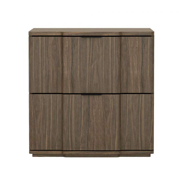 Clive Mid-Century Modern 22\" Nightstand in Walnut and Black (2-Drawer)
