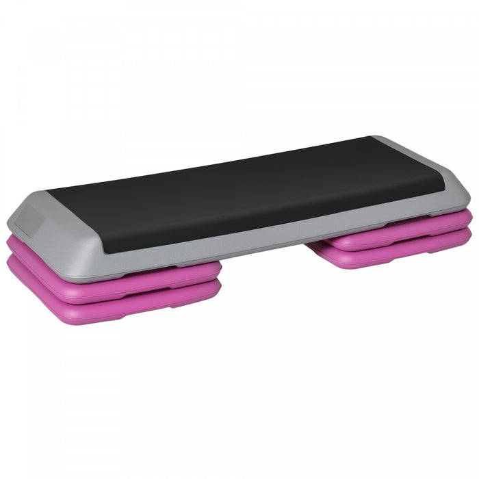 Soozier 43\" Adjustable Aerobic Platform Stepper 3 Level with Risers 4” 6” 8” Cardio Fitness Trainer Workout Step Home Gym Exercise, Black Purple