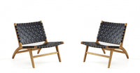 Maintenon Industry Chic Wood Vegan Leather Accent Chair in Black and Natural - Set of 2