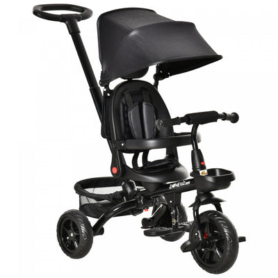 Qaba Baby Tricycle 4 In 1 Trike W/ Reversible Angle Adjustable Seat Removable Handle Canopy Handrail|Qaba Tricycle Enfants Evolutif 4 En 1 Canne Telescopique Amovible Et Pare-soleil Pliable Demontable