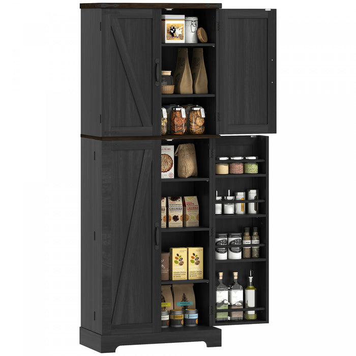 HOMCOM 64\" Kitchen Pantry Storage Cabinet with Adjustable Shelves, Black
