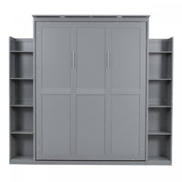 Glenn Engineered Wood Murphy Bed With Shelves And Led Lighting, Queen Size - Grey 