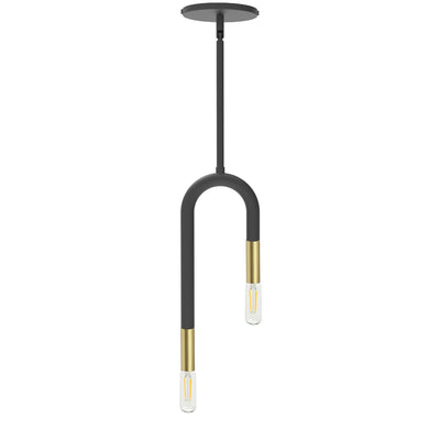 Dainolite Wand 2 Light Pendant Matte Black/Aged Brass Lamp|Luminaire suspendu Wand de Dainolite avec fini noir mat et laiton vieilli, et 2 ampoules