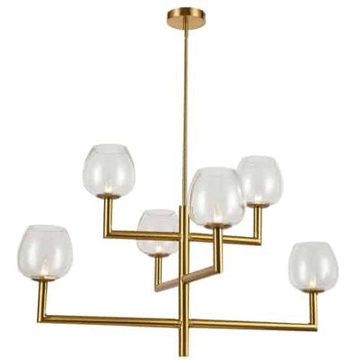 Dainolite Nora 6 Light Chandelier Aged Brass Clear Glass Lamp|Lustre Nora de Dainolite en verre transparent, avec fini laiton vieilli et 6 ampoules