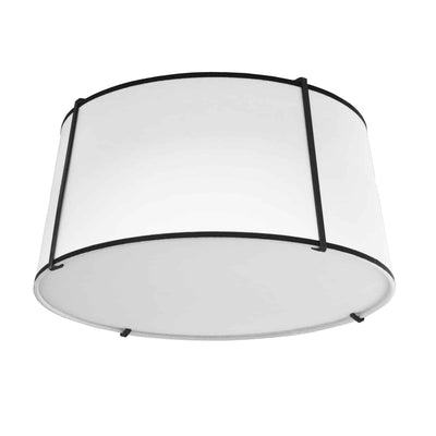 Dainolite Trapezoid 3 Light Flush Mount Tapered Drum Shaped Black/White Shade White Fabric Diffuser Lamp|Plafonnier affleuré Trapezoid de Dainolite avec abat-jour cylindrique effilé noir et blanc qui diffuse la lumière, tissu blanc et 3 ampoules