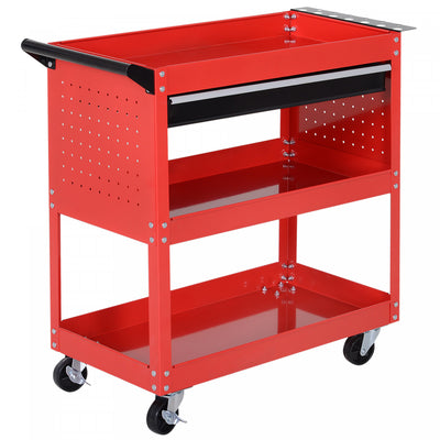 Homcom Rolling Tool Cart With Wheels Storage Trays For Garage Warehouse Red|Homcom Chariot A Outils Roulant Avec Rangement Pour Garage, Rouge
