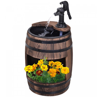 Outsunny 23" Wooden Barrel Outdoor Fountain With 3600r/min Pump Carbonized|Outsunny Fontaine Exterieure Tonneau En Bois De 23 Po Avec Pompe 3600r/min