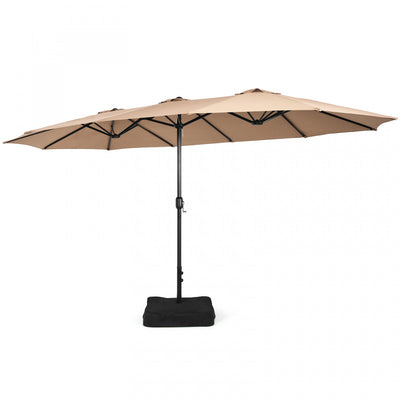 Costway 15FT Double-Sided Twin Patio Umbrella Outdoor Market with Crank & Base Brown