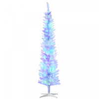 Homcom 7' Slim Artificial Christmas Tree With Colourful Led Lights, White