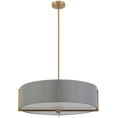 Dainolite Preston 4 Light Pendant 26" Dia Aged Brass Grey Shade Lamp|Luminaire suspendu Preston de Dainolite de 26 po de diamètre avec abat-jour gris, fini laiton vieilli et 4 ampoules