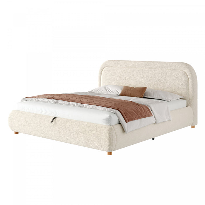 Sophia Space-Saving Hydraulic Lift Storage Platform Bed with Boucle Upholstery,Queen Size,Beige Queen Bed