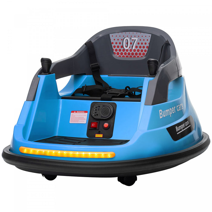 Aosom 12v Bumper Car Electric Powered Ride-On Car For Kids, 360° Rotation Kids Car With Remote Control, Safety Belt, Led Lights, And Music For Toddlers 1.5-5 Years Old, Blue