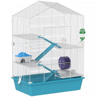 PawHut Large Hamster Cage, 5-Tier Small Animal House and Habitats for Gerbil Mice with Platforms, Food Bowl, Water Bottle, Hideout, Ramps & Exercise Wheel, Light Blue