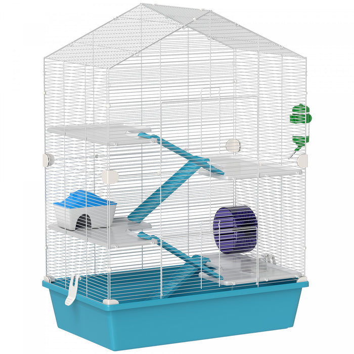PawHut Large Hamster Cage, 5-Tier Small Animal House and Habitats for Gerbil Mice with Platforms, Food Bowl, Water Bottle, Hideout, Ramps & Exercise Wheel, Light Blue