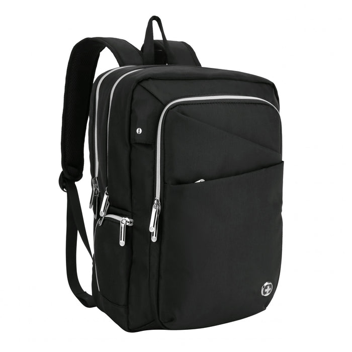 Swissdigital Design Smart Backpack KATY ROSE - Rucksack with Integrated Charging Port - Black Platinum