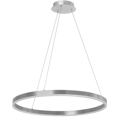 Dainolite Circulo Chandelier 34w Silver Finish White Acrylic Diffuser Lamp|Lustre Circulo de Dainolite en acrylique blanc qui diffuse la lumière, avec fini argenté et ampoule de 34 W
