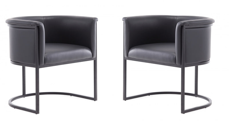 Cosmopolitan Mid-Century Modern Vegan Leather Metal Dining Chair in Black - Set of 2