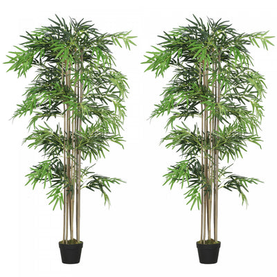 Outsunny 6FT Artificial Bamboo Tree Set of 2 in Pot with 1530 Leaves, Green