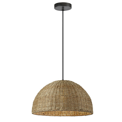 Dainolite Pourel 1 Light Pendant Matte Black Finish Natural Shade Lamp|Luminaire suspendu Pourel de Dainolite avec abat-jour naturel, fini noir mat et 1 ampoule