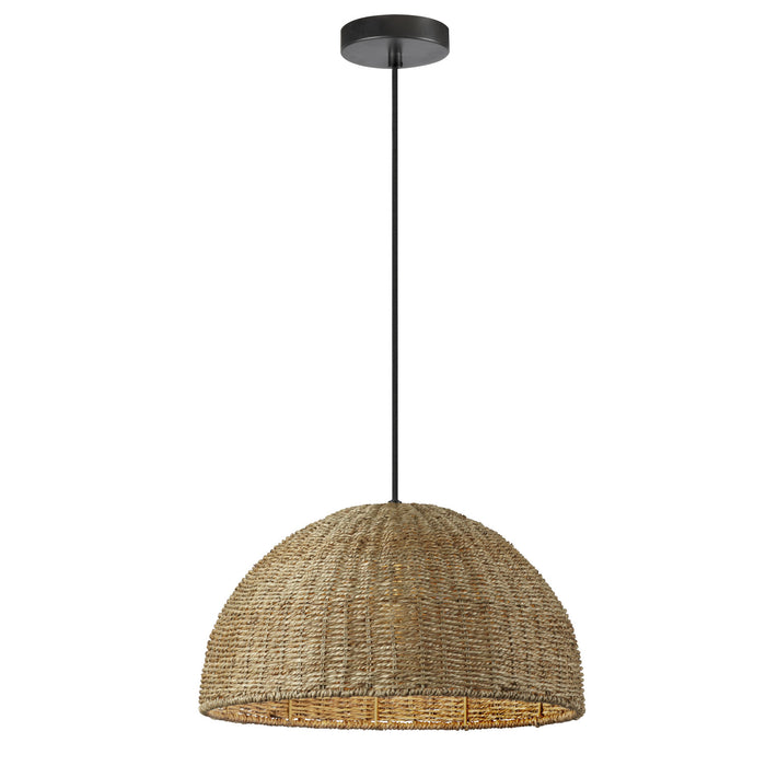 Dainolite Pourel 1 Light Pendant Matte Black Finish Natural Shade Lamp
