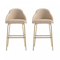 Gracie Modern Metal Upholstered Barstool in Tan and Gold - Set of 2