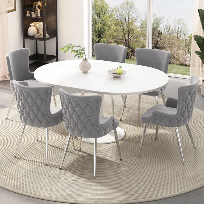 Luna Velvet Dining Chairs with Tufted Upholstered and Gold Metal Legs Set of 6, Grey