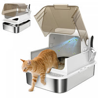 PawHut Extra Large Stainless Steel Cat Litter Box, XXL Enclosed Kitty Litter Box with Flip Lid & Scoop, Easy Clean, No Odours, Leak-Proof, for All Breed Sized Cats, White
