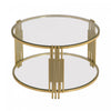 Jonas 31.5\" Round Tempered Glass Coffee Table With Lower Shelf, Transparent