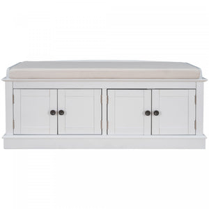 Daniel Solid Wood Storage Bench With 4-door Shoe Cabinet With Adjustable Shelves - White