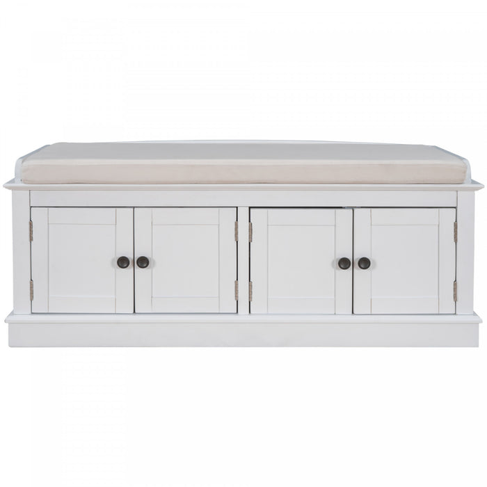 Daniel Solid Wood Storage Bench With 4-door Shoe Cabinet With Adjustable Shelves - White