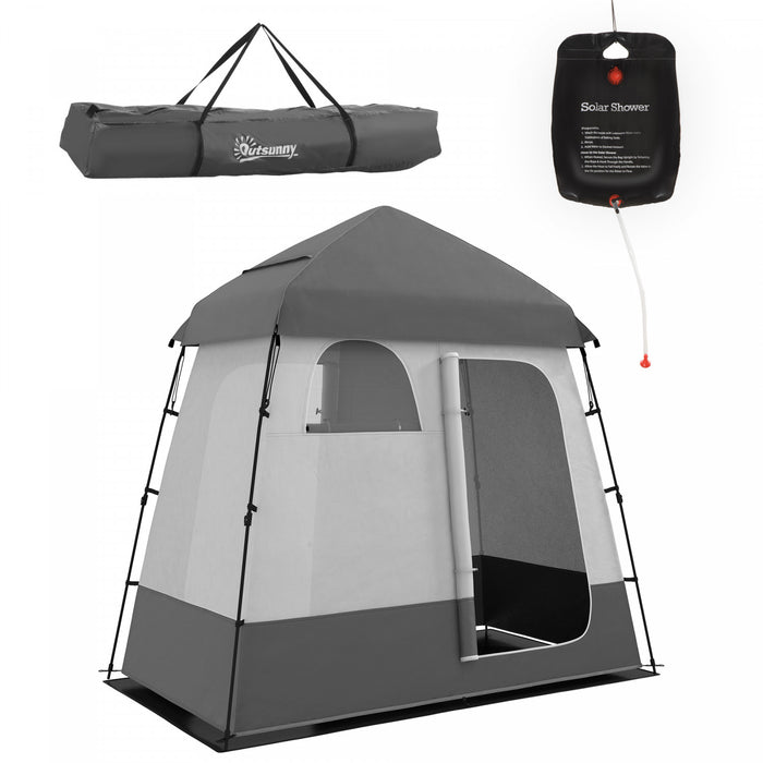 Outsunny Two Room Pop Up Shower Tent W/ Shower Bag, Floor, Carry Bag, Dark Grey