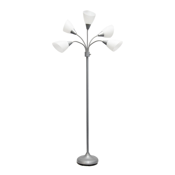 Skye 5 Light Adjustable Gooseneck Floor Lamp, Silver & White, 67\"H