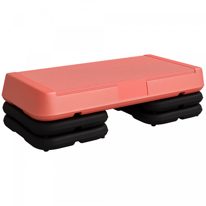 Soozier Adjustable Aerobic Stepper, 3-Level Exercise Step Platform with Risers 4\", 6\", 8\", for Home Gym Fitness Workout, 330lbs Weight Capacity, Red