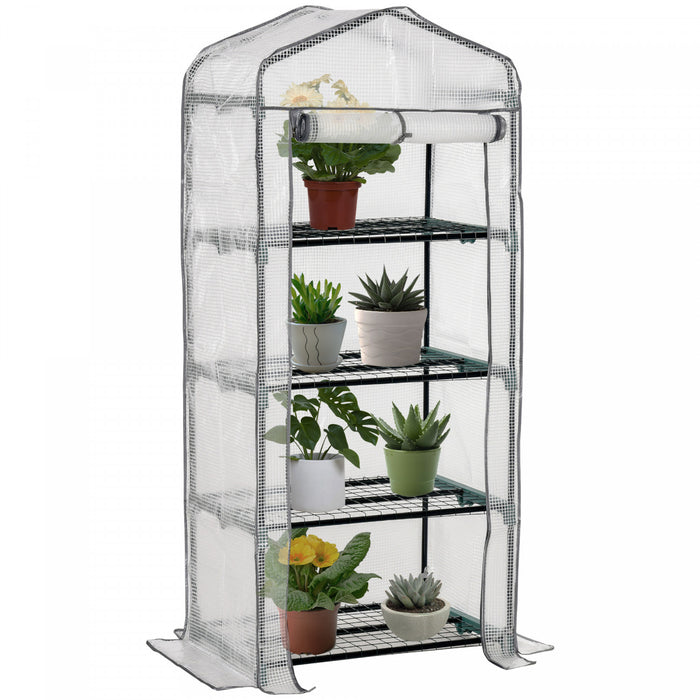 Outsunny Portable Greenhouse with 4 Tier Shelves, Outdoor Hot House, White