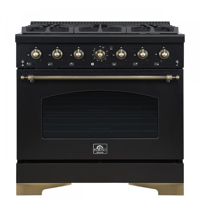 Forno Antico 36\" Freestanding Gas Range, Black, Convection Oven- FFSGS6219-36BLK
