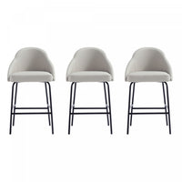 Gracie Modern Metal Upholstered Counter Stool in Stone Gray and Black - Set of 3 