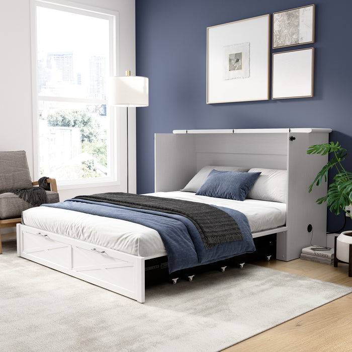 Key West Cabinet Bed with Tri-Fold Mattress  - White Oak - Queen Size